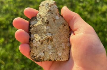 Child's hand displays the ax head he found on Sears Island.