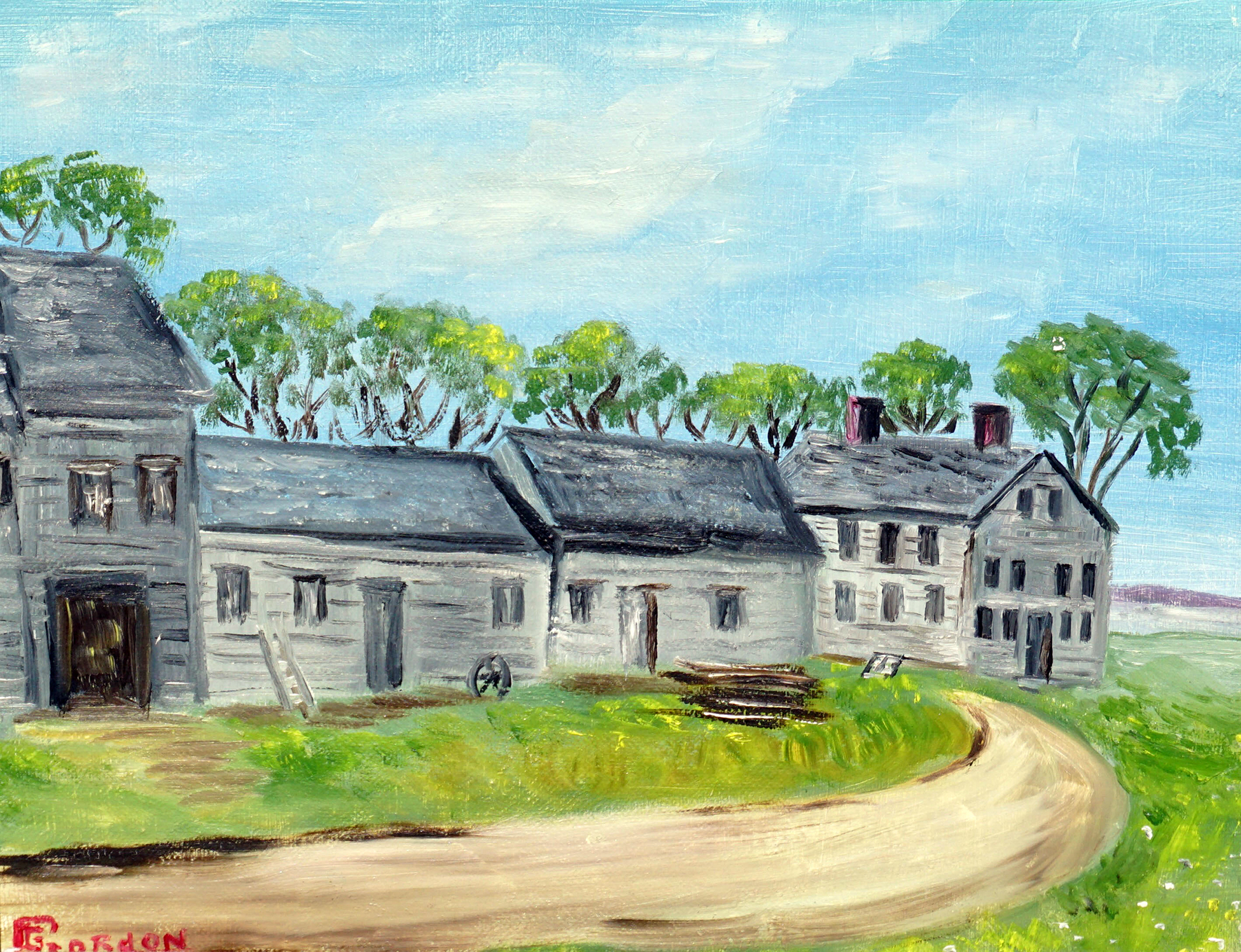 Watercolor of the Sears Island farmhouse by Gertrude Gordon 